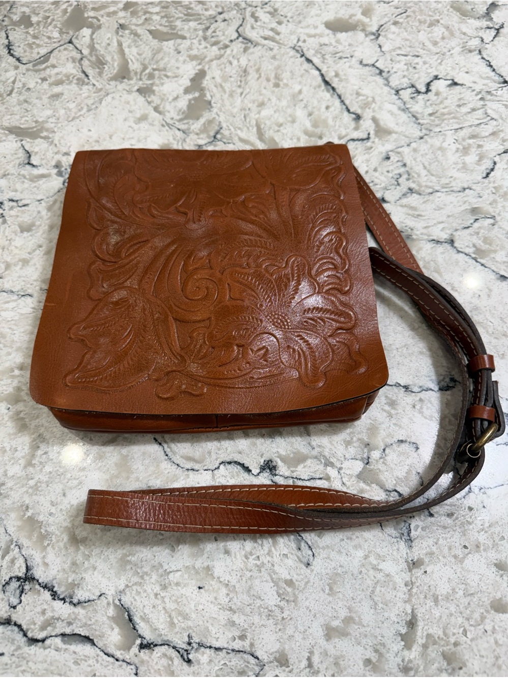 Patricia Nash Granada Brown Tooled Leather Crossbody Bag